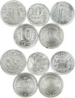 France Notgeld 10 Centimes (1916-1922) Currencies of Necessity. Amiens; Nice; Marseille; Chateauneuf Sully Vitry. Aluminium 9.02g. Lot of 5 Coins