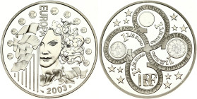 France 1½ Euro 2003 Introduction of the Euro. Obverse Lettering: 1½ EURO 1½ EURO 1½ EURO 1½ EURO ÖSTERREICH / BELGIQUE / BELGIE LUXEMBOURG / NEDERLAND...