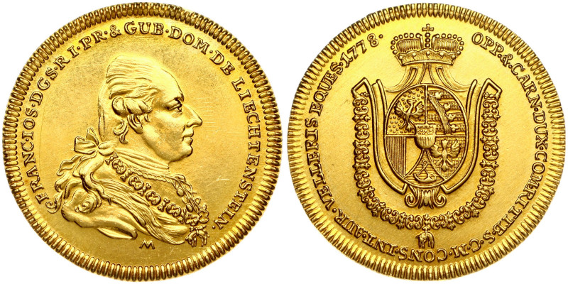 Liechtenstein 1 Ducat 1778 M Restrike. Franz Josef I (1772-1781). Obverse: Mantl...