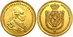 Liechtenstein 1 Ducat 1778 M Restrike. Franz Josef I (1772-1781). Obverse: Mantled bust of Franz Josef I facing right with chain of the Golden Fleece....