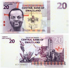 Eswatini Swaziland 20 Emalangeni 2017 Banknote. Obverse Lettering: LANGEMASHUMI LAMABILI EMALANGENI CENTRAL BANK OF SWAZILAND. Reverse Lettering: TWEN...