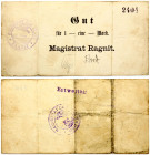Germany East Prussia 1 Mark Ragnit 1914 Banknote (Ragainė). Ragnit (Ragainė). 1914 year. 1 mark № 2404.