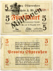 Germany East Prussia 5 Mark 1918 Königsberg Banknote. 5 mark Overprint black 5 MK. A № 146120