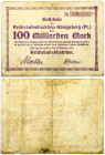 Germany East Prussia 100 Milliarden Mark 1923 Königsberg Banknote. 1923 year 26 October. 100 milliarden mark. № 106781.