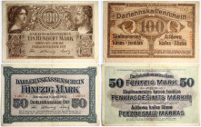Lithuania Germany 50 - 100 Mark 1918 Banknote Kaunas Darlehnskasse Ost. Wilhelm II (1888-1918). Obverse Lettering: DARLEHNSKASSENSCHEIN 50 - 1000 MARK...