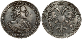 Russia 1 Rouble 1721 Moscow. Peter I the Great (1682-1725). Obverse: Laureate bust right. Reverse: Crown above crowned double-headed eagle. 'Portrait ...
