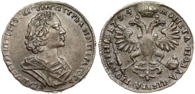 Russia 1 Poltina 1724 Peter I (1699-1725). Obverse: Laureate bust right. Reverse: Crown above crowned double-headed eagle. 'Portrait in ancient armour...