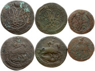 Russia 1 & 2 Kopecks (1757-1795) Obverse: Crowned monogram divides date within wreath. Reverse: St. George on horse slaying dragon. Copper. Edge netli...