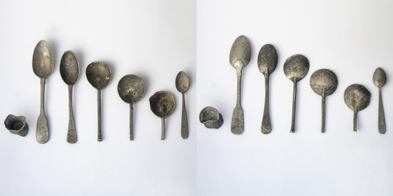 Germany Spoon (18 century) (Koningsberg). Tin. 5 Spoons + Shot Cup. Tin-Lead. 36...
