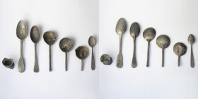 Germany Spoon (18 century) (Koningsberg). Tin. 5 Spoons + Shot Cup. Tin-Lead. 360g. Diameter 198x44 mm.