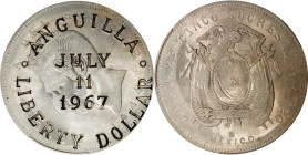 ANGUILLA. Dollar, 1967. PCGS MS-64.
KMX-8. Here is one of the finest Anguilla Dollars upon an Ecuador host coin available. A fully brilliant host coi...