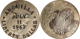 ANGUILLA. Dollar, 1967. PCGS MS-62.
KMX-7.1. Liberty Dollar counterstamped on a Panama Balboa 1947, to support the Anguillan secession movement. This...