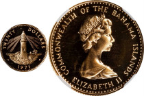 BAHAMAS. 20 Dollars, 1971. Arezzo Mint. Elizabeth II. NGC PROOF-69 Ultra Cameo.
Fr-9; KM-28. AGW: 0.2355 oz. A near-Perfect strike with incredible ca...