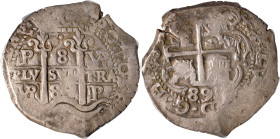 BOLIVIA. 8 Reales, 1689-P VR. Potosi Mint. Charles II. PCGS EF-45.
KM-26; Cal-731. A superb Cob 8 Reales with two clear numerals of the date visible,...
