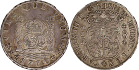 BOLIVIA. 8 Reales, 1770-PTS JR. Potosi Mint. Charles III. NGC VF-30.
KM-50; Yonaka-P8-70. Variety with dot after "Carolus". A respectable Very Fine c...