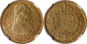 BOLIVIA. Escudo, 1805-PTS PJ. Potosi Mint. Charles IV. NGC MS-63.
Fr-17; KM-78.This is a truly RARE Spanish Colonial Gold type. Mintage of 613 pieces...