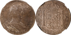 BOLIVIA. 8 Reales, 1824-PTS PJ. Potosi Mint. Ferdinand VII. NGC AU-53.
KM-84; Cal-1391. A delightful coin with engaging gun metal gray toning and lit...