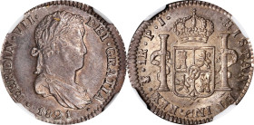 BOLIVIA. Real, 1821-PTS PJ. Potosi Mint. Ferdinand VII. NGC MS-62.
KM-87. Battleship gray toning with alluring underlying luster. A choice coin from ...