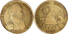 BOLIVIA. 8 Scudos, 1833-PTS LM. Potosi Mint. PCGS Genuine--Tooled, VF Details.
Fr-21; KM-99. Some general friction across the fields and a small goug...