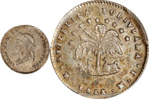 BOLIVIA. 1/2 Sol, 1855-PTS MJ. Potosi Mint. PCGS AU-58.
KM-118.1. A striking representation of this small Silver type. These coins were spent, not sa...