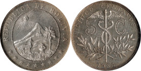 BOLIVIA. 5 Centavos, 1935. NGC PROOF-66.
KM-178. An exciting little Silver Proof Gem. Elegant mirror-like surfaces.

Estimate: $50.00- $100.00