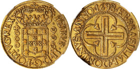 BRAZIL. 4000 Reis, 1698/7(B). Bahia Mint. Pedro II. NGC VF-35.
KM-89; Gomes-3.02. AGW: 0.2390. A very collectible example of this elusive 17th centur...