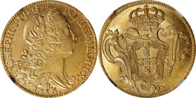 BRAZIL. 6400 Reis, 1756-R. Rio de Janeiro Mint. Jose I. NGC Unc Details--Obverse Cleaned.
Fr-69: KM-172.2. AGW: 0.4216. Fully Mint State with cleanin...
