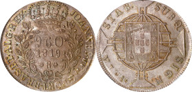 BRAZIL. 960 Reis, 1819-R. Rio de Janeiro Mint. Joao VI. NGC MS-64.
KM-326.1. Overstruck upon a colonial 8 Reales of Peru. Light golden toning upon sl...