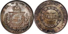 BRAZIL. 2000 Reis, 1865. Rio de Janeiro Mint. Pedro II. PCGS MS-65.
KM-466. This is the top pop coin. The finest example that PCGS has certified. Lig...