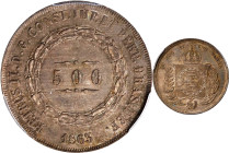 BRAZIL. 500 Reis, 1863. Rio de Janeiro Mint. Pedro II. PCGS MS-64.
KM-464. A near-Gem with estimable russet and ash gray toning. Virtually mark free ...