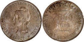 BRAZIL. 2000 Reis, 1911. Rio de Janeiro Mint. PCGS MS-65+.
KM-508. Unusually choice for tis type. Enticing ash gray toning with a very strong strike....