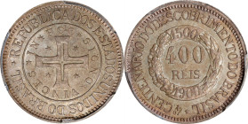 BRAZIL. 400 Reis, 1900. Rio de Janeiro Mint. PCGS MS-65.
KM-499; LDMB-677. Commemorating the 400th Anniversary of Discovery. PCGS population: 1, none...