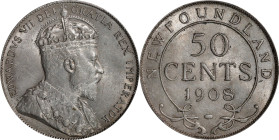 CANADA. Newfoundland. 50 Cents, 1908. Ottawa Mint. Edward VII. PCGS MS-61.
KM-11. A true Mint State specimen with a sterling portrait of the British ...