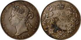 CANADA. 50 Cents, 1888. London Mint. Victoria. PCGS EF-40.
KM-6. Obverse 2. Mintage of 60,000 pieces. RARE in any grade. The current KEY DATE example...