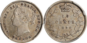 CANADA. 10 Cents, 1872-H. Birmingham (Heaton) Mint. Victoria. PCGS EF-45.
KM-3. Surfaces blush with peach and apricot overtone on this moderately cir...