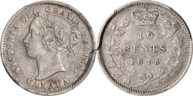 CANADA. 10 Cents, 1875-H. Birmingham (Heaton) Mint. Victoria. PCGS EF-40.
KM-3. A charming and problem free example of the popular KEY DATE, this who...
