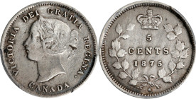 CANADA. 5 Cents, 1875-H. Birmintham (Heaton) Mint. Victoria. PCGS Genuine--Harshly Cleaned, VF Details.
KM-2. Small date variety. A key date in the s...