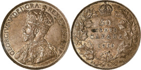 CANADA. 50 Cents, 1916. Ottawa Mint. George V. PCGS AU-55.
KM-25. Fields display magenta gray cabinet tone, while less exposed areas still boast unin...