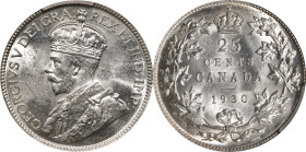 CANADA. 25 Cents, 1930. Ottawa Mint. George V. PCGS MS-63.
KM-24A. A lovely offering of this highly collected type. Bright white brilliant example wi...