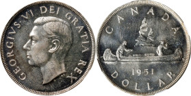 CANADA. Dollar, 1951. Ottawa Mint. George VI. NGC MS-66.
KM-46. Variety with short water lines. Thoroughly argent save for a mottled band or rich mag...