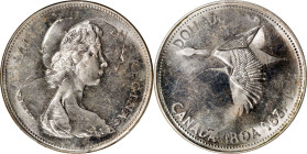 CANADA Mint Error -- Double Struck in Collar -- Dollar, 1967. Ottawa Mint. Elizabeth II. PCGS MS-63.
KM-70. Famed "Diving Goose" error. Error is visi...
