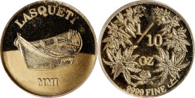 CANADA. Lasqueti Island Gold Medal, 2001. ANACS MS-69.
KMX-1. AGW: 0.100 oz. 1/10 ounce Gold Medal with a mintage of 38 pieces. From Lasqueti Island ...