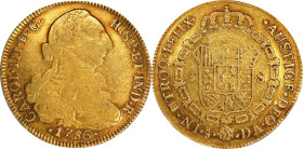 CHILE. 8 Escudos, 1786-So DA. Santiago Mint. Charles III. PCGS EF-45.
Fr-15; KM-27; Cal-2174. While somewhat circulated, the present example is rathe...