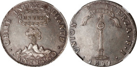 CHILE. Peso, 1817-SANTIAGO FJ. Santiago Mint. NGC EF-45.
KM-82.2. Variety with "Y" to left of the Pillar. Obverse is very strong, some adjustment mar...