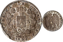 CHILE. 1/2 Real, 1844-So IJ. Santiago Mint. PCGS MS-64.
KM-98.2. Splendid brilliant surfaces offer bold contrast between satiny design elements and m...