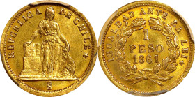 CHILE. Peso, 1861-So. Santiago mint. PCGS AU-58.
Fr-48; KM-133. Right on the cusp of Mint State and most desirable thus.

Estimate: $200.00- $300.0...