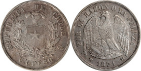 CHILE. Peso, 1871-So. Santiago Mint. PCGS Genuine--Cleaned, AU Details.
KM-142.1. Cool gray surfaces retain an original texture in most areas, but th...