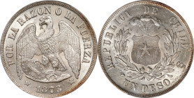 CHILE. Peso, 1873-So. Santiago Mint. PCGS MS-64.
KM-142.1. A bright white brilliant Uncirculated example with sharp definition throughout. Top Pop ex...