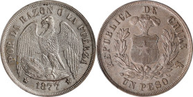 CHILE. Peso, 1877-So. Santiago Mint. PCGS Genuine--Cleaned, Unc Details.
KM-142.1. Sharp-to-full devices are free of evident rub and significant abra...