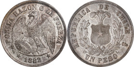 CHILE. Peso, 1882/1-So. Santiago Mint. PCGS Genuine--Cleaned, AU Details.
KM-142.1. Lightly cleaned at one time, now retoned on its own and most appe...